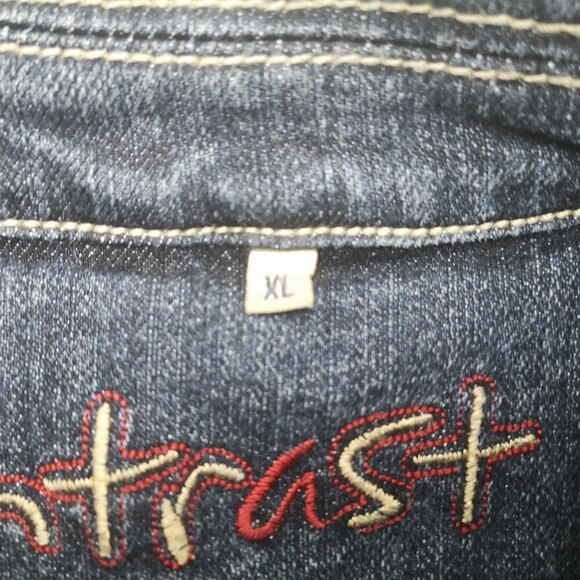 Contrast Ladies Size XL Snap Closure Dark Wash Jean Jacket - Picture 4 of 9